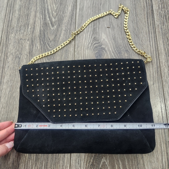 Ann Taylor Black Suede Studded Envelope Clutch Handbag